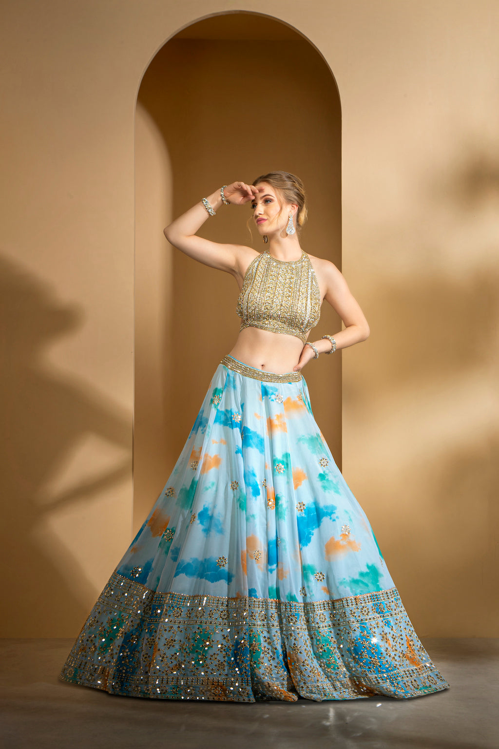 Halter top with printed skirt