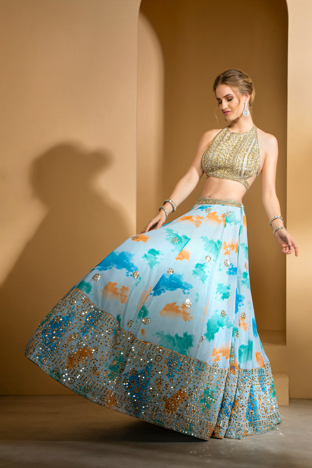 Halter top with printed skirt