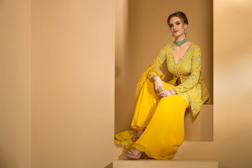 Yellow Peplum with Gharara