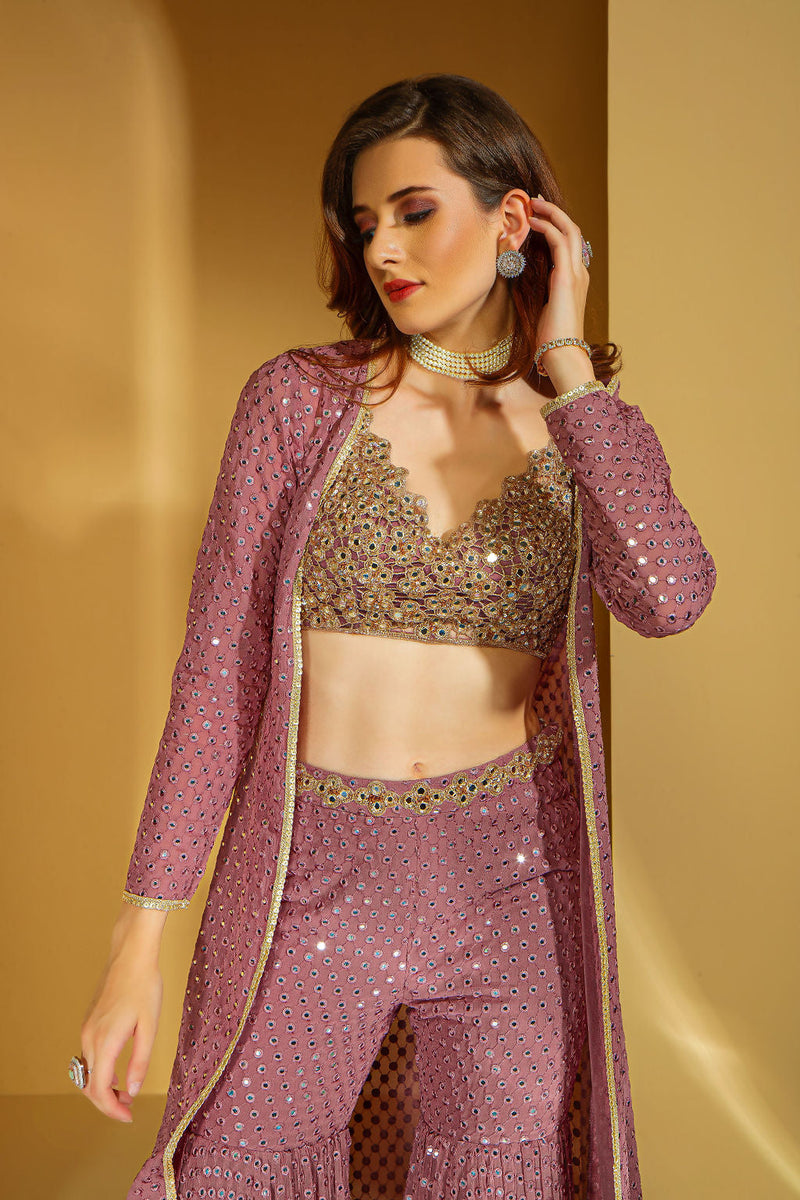 Gharara with embroidered top and matching Jacket