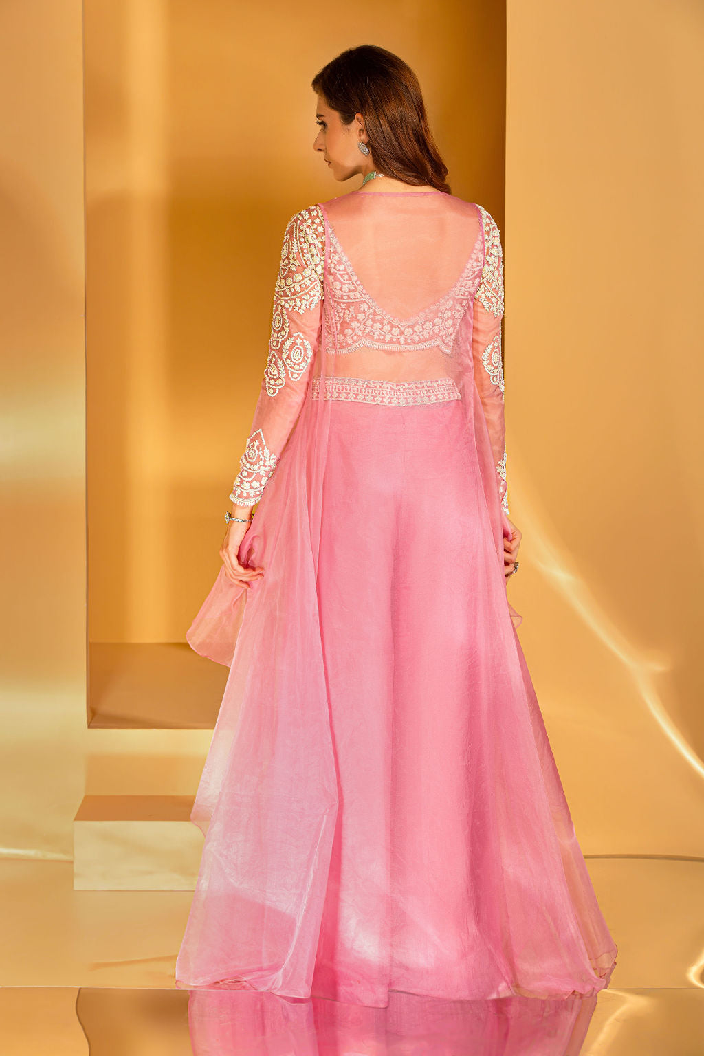 Pink Palazzo with embroidered top with jacket