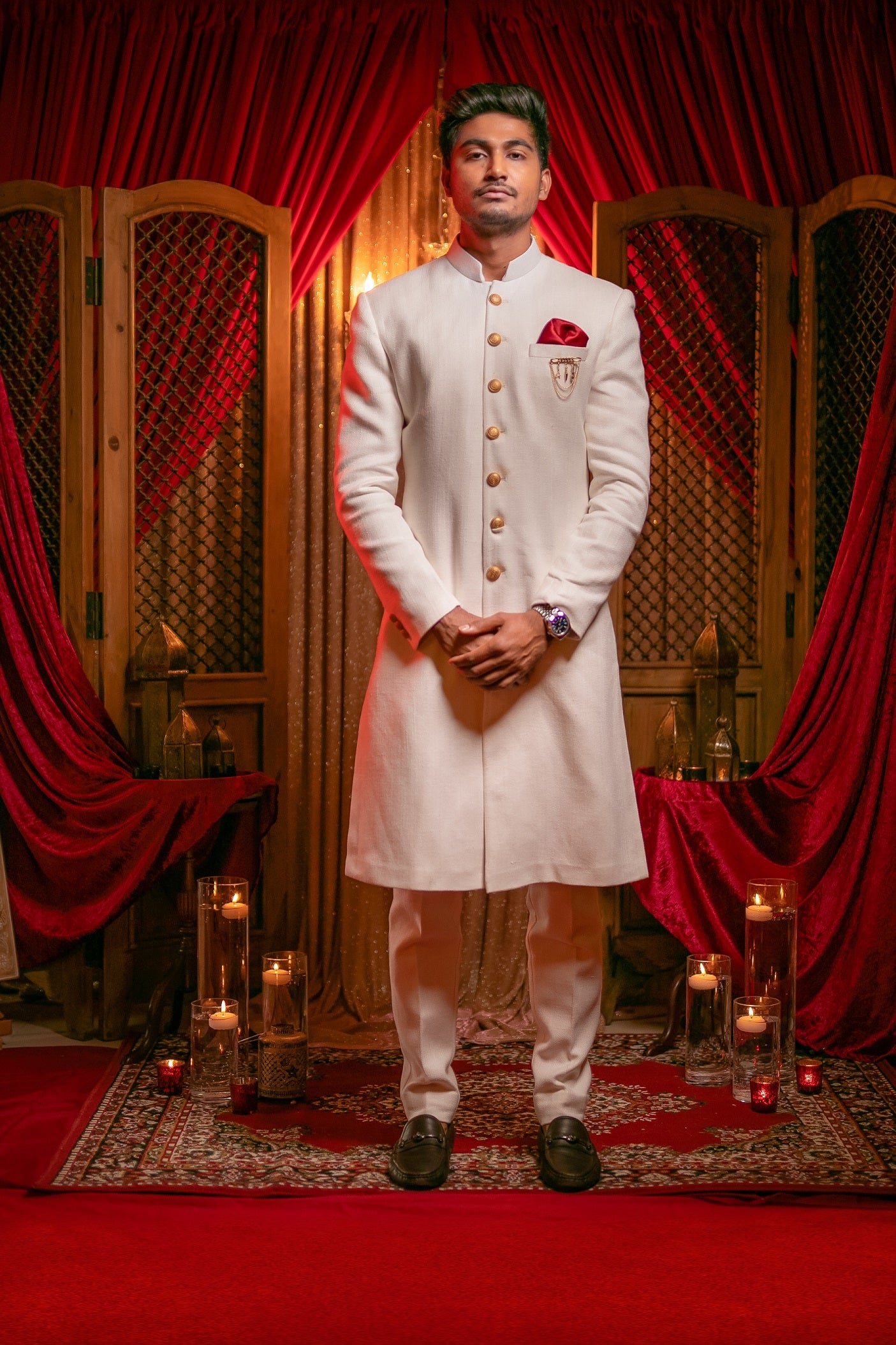 Plain Ivory Sherwani and Chudidar
