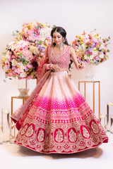 Bridal Ombre baby pink to hot pink to red Lehenga