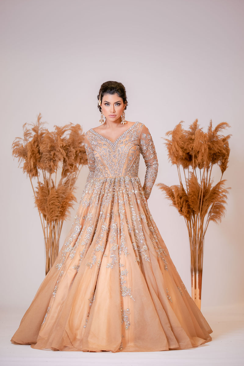 Golden Indo-western Bridal Reception Gown