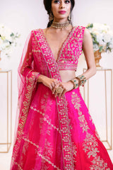 Ombre Bridal Lehenga in Hot Pink to Red Tone