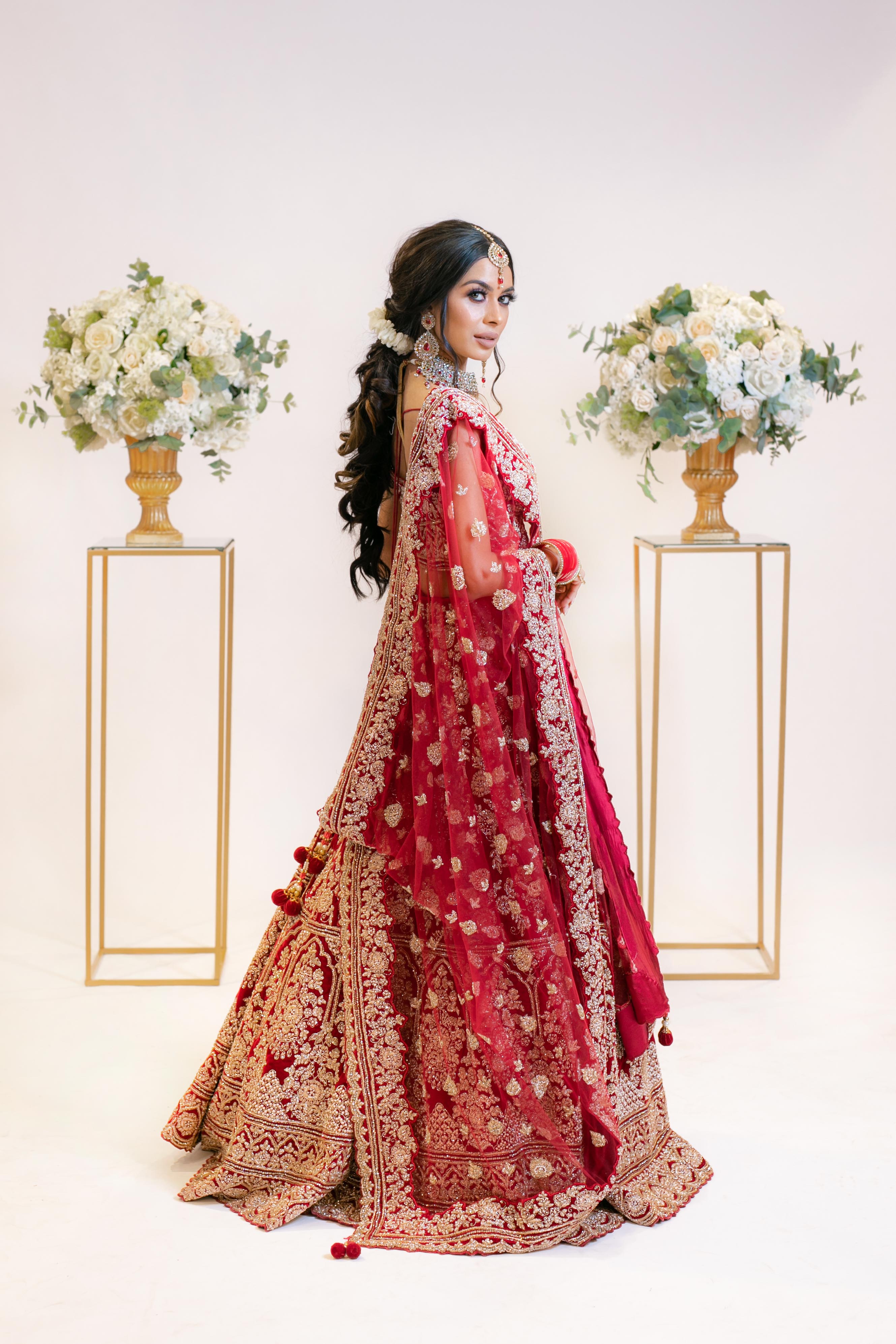 Dark Red Bridal Lehenga: Dupatta