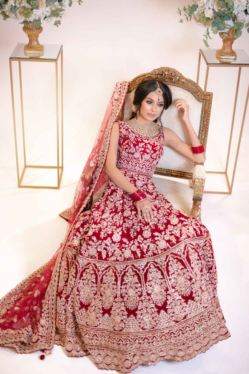 Trendy Fashion Embroidered Deep Red Bridal Lehenga LLCV110165