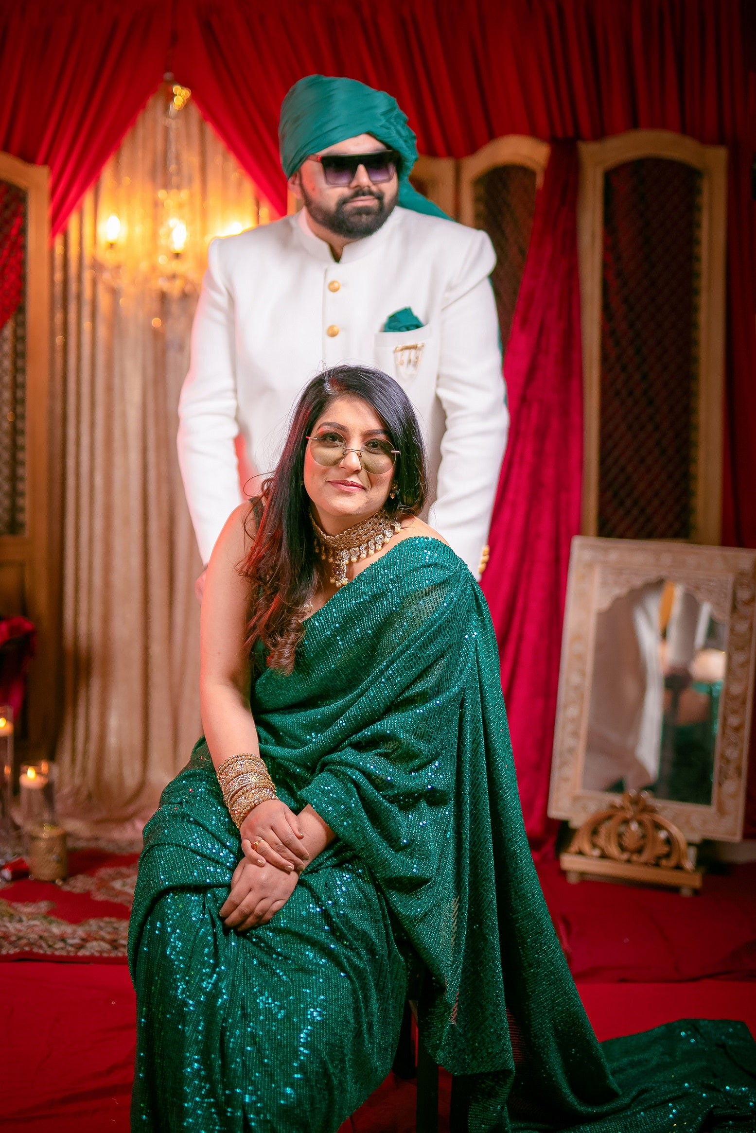Emerald Green Shimmer Sequins Saree