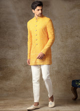 Canary Yellow Lucknowi Fusion Bandhgala