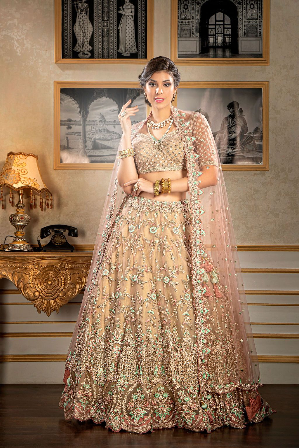 Embroidered Top and skirt with heavy scarf