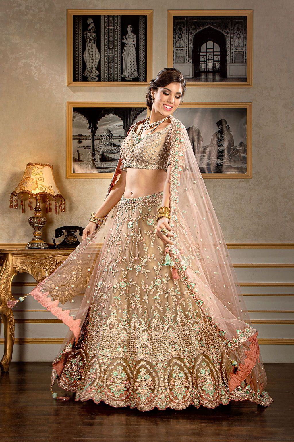 Embroidered Top and skirt with heavy scarf