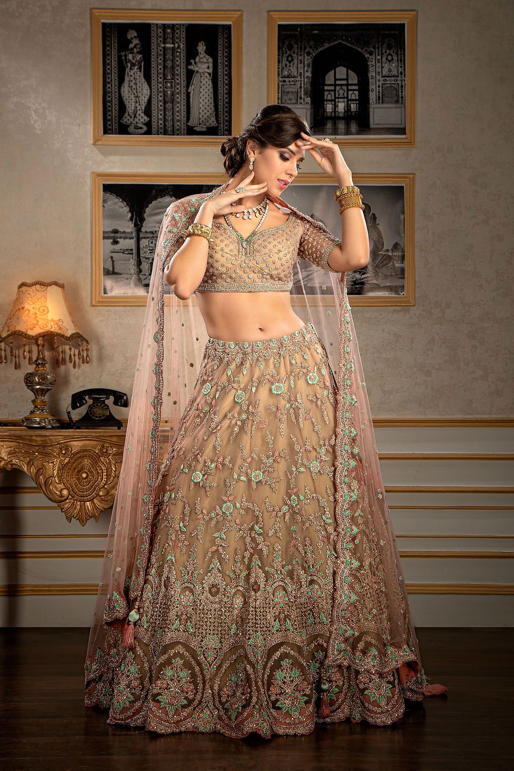 Embroidered Top and skirt with heavy scarf