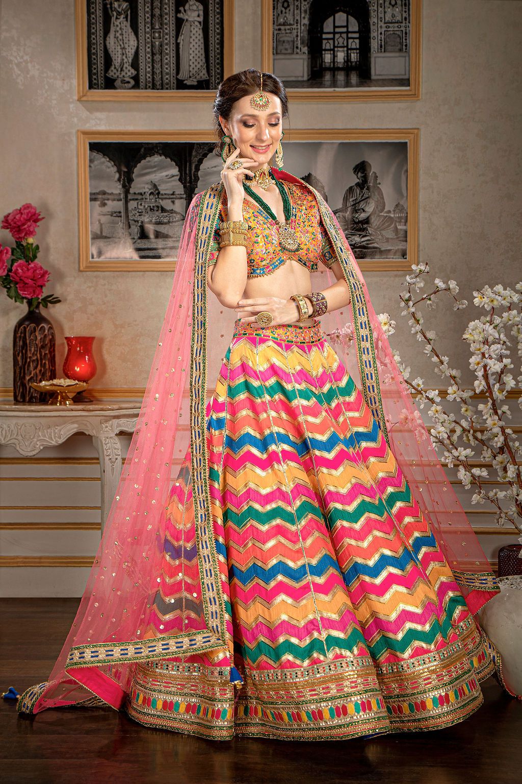 Multi color Lehenga with embroidered Top