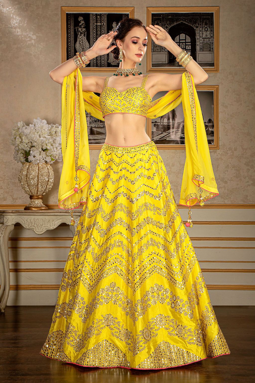 Semi Bridal Gota patti Yellow top and Skirt