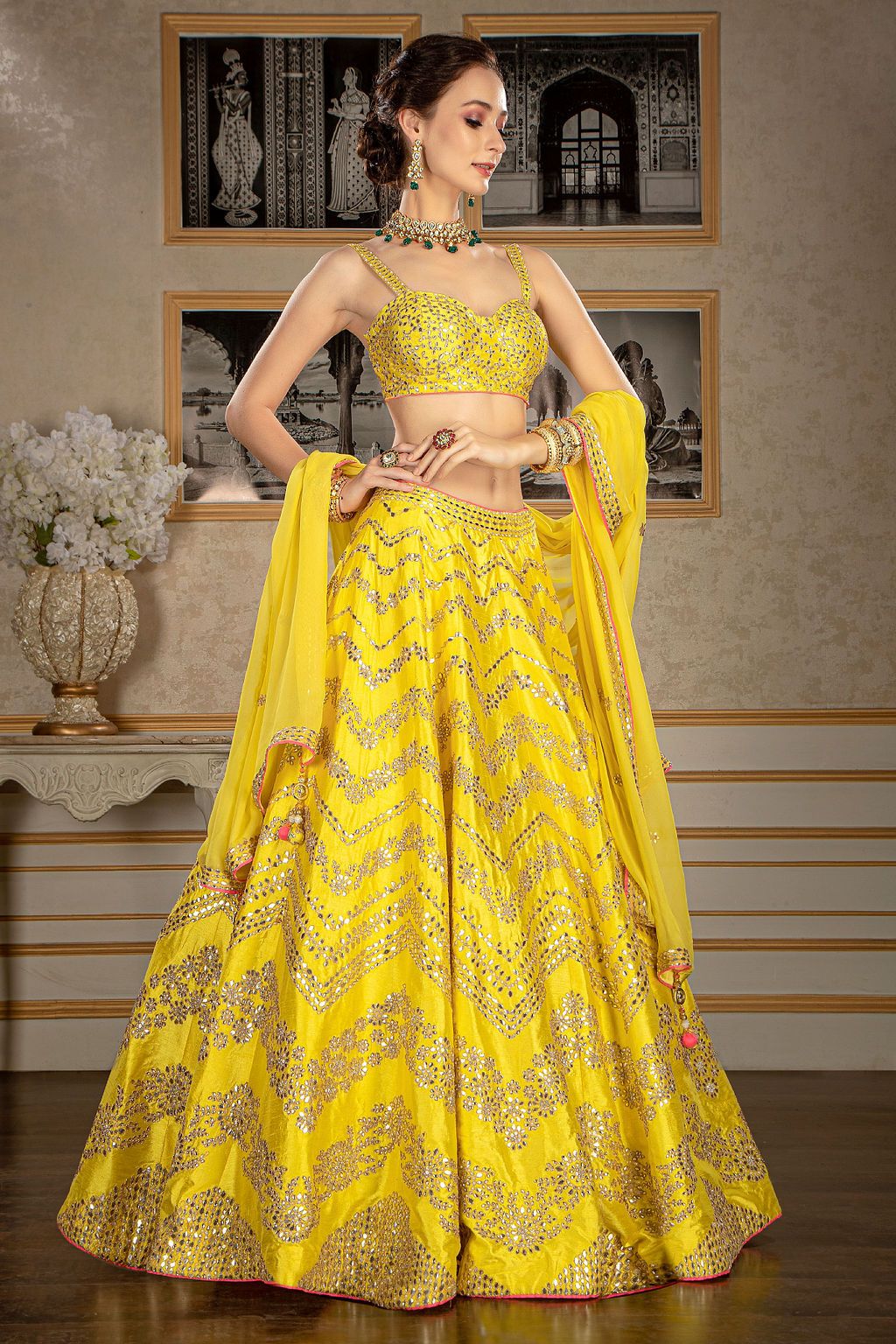 Semi Bridal Gota patti Yellow top and Skirt