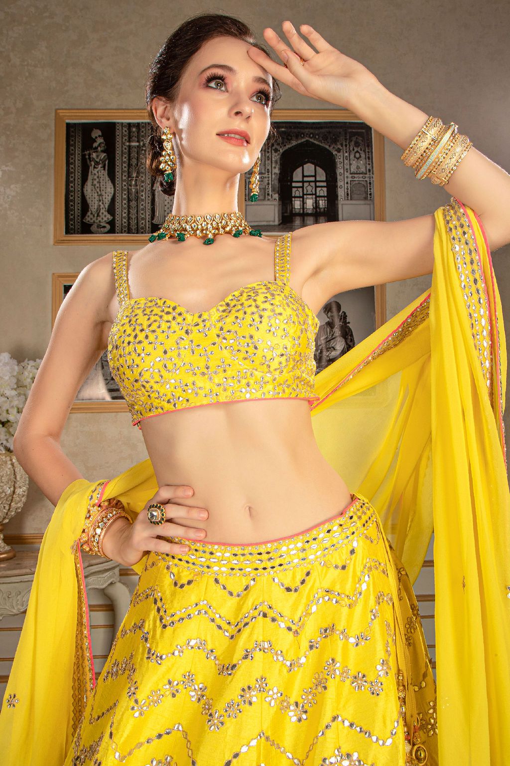 Semi Bridal Gota patti Yellow top and Skirt