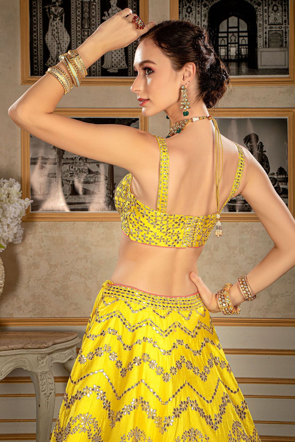 Semi Bridal Gota patti Yellow top and Skirt