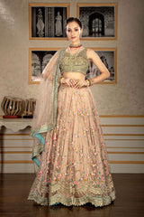 Mouse Brown embroidered Lehehnga with contrast embroidered top