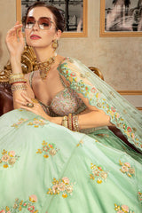 Mint embroidered Lehehnga with stylish embroidered top