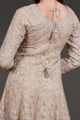 Gold Colour Tone-to-Tone embroidered Net Kameez with Sharara and Dupatta
