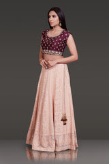 Wine Color Pearl/Stone work Silk Top, Chickankari Skirt and Dupatta