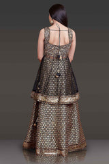 Black Net Peplum Silk Skirt and Net Dupatta with Gold Zari Embroidery
