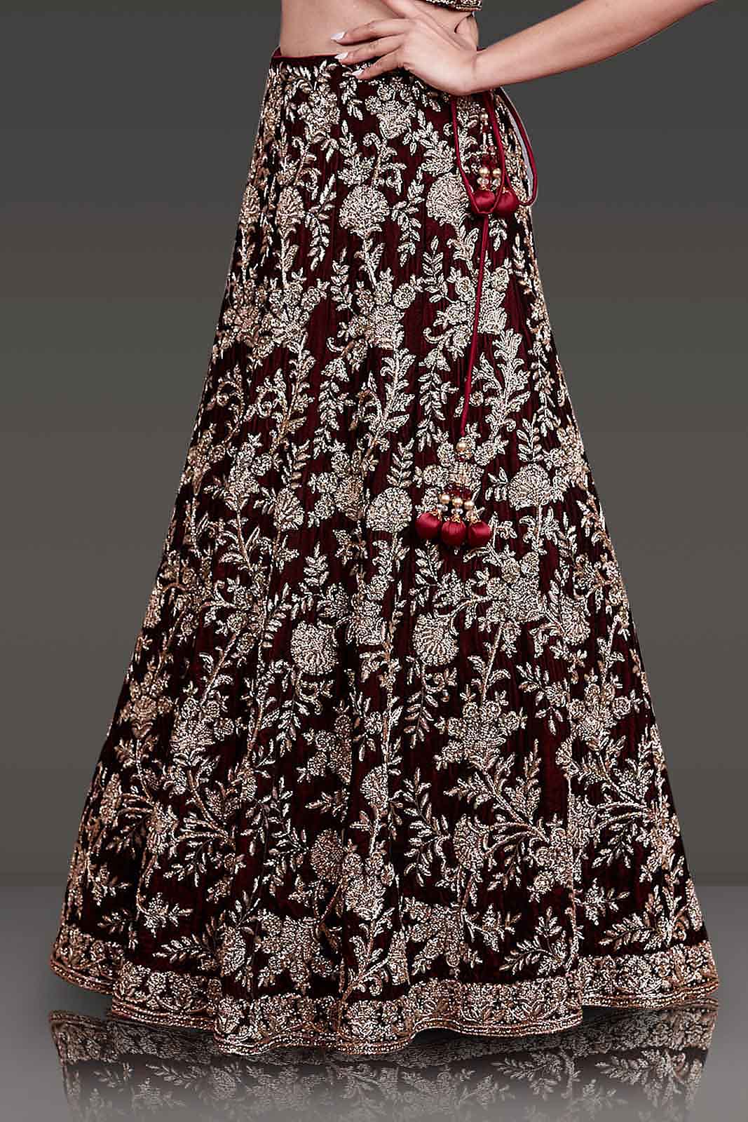 Velvet Bridal Outfit Embellished With Hand Embroidery