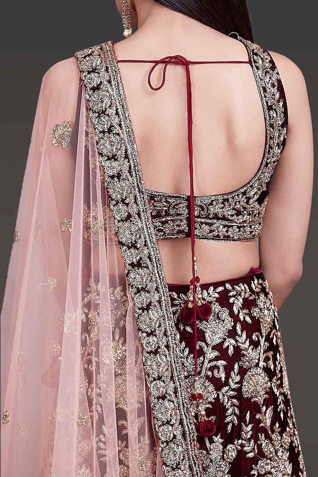 Velvet Bridal Outfit Embellished With Hand Embroidery