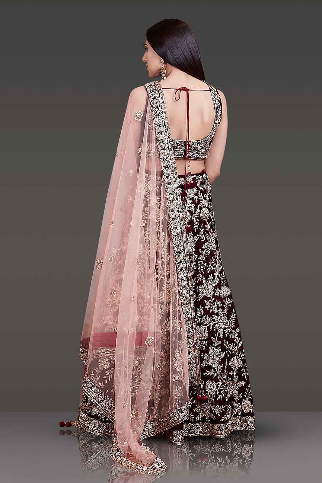 Velvet Bridal Outfit Embellished With Hand Embroidery