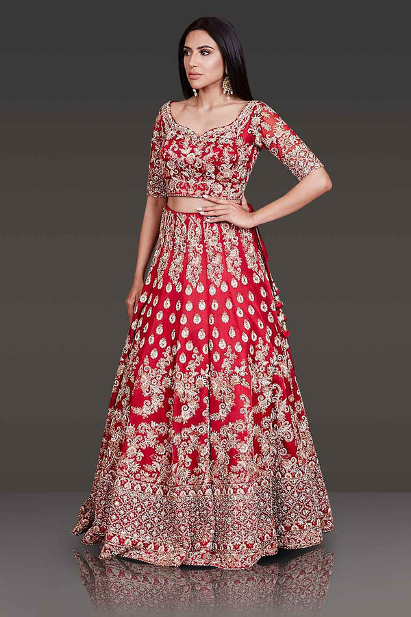 Bridal Red Lehenga Top With Net Scarf
