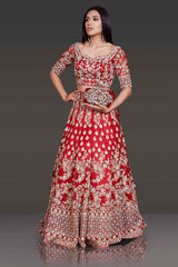 Bridal Red Lehenga Top With Net Scarf