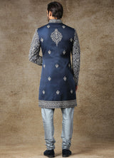 Blue Embroidered Sherwani