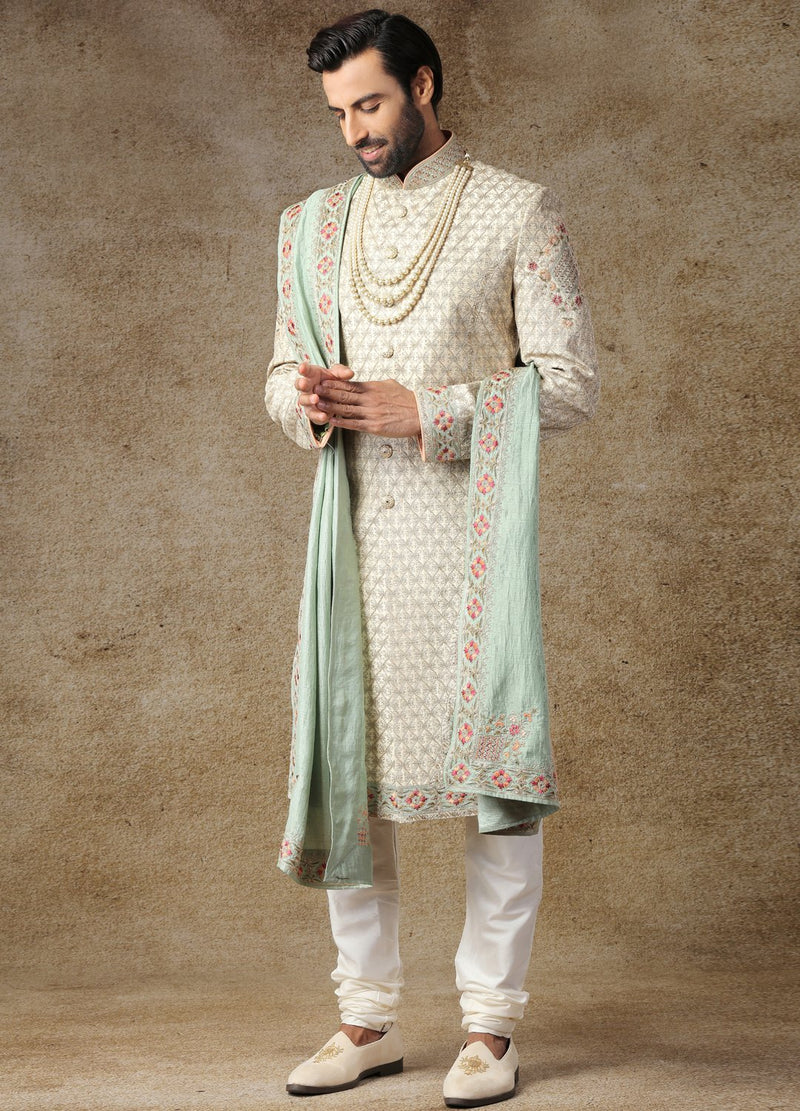 Ivory Embroidered Sherwani 