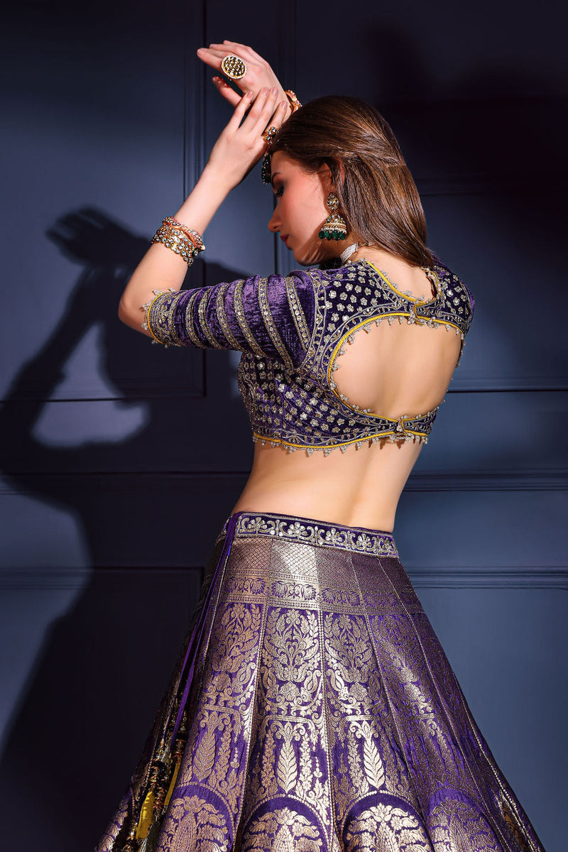 Purple brocade Skirt with embroidered top