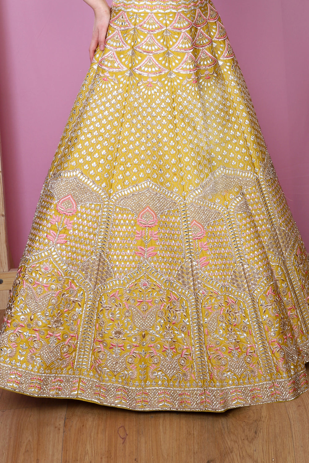 Musturd Yellow Gown with contrast scarf