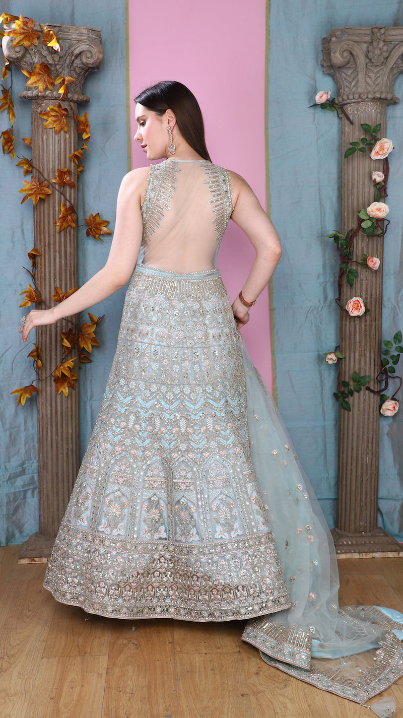 Georgette Printed Ladies Gown, dark firozi at Rs 950 in Surat | ID:  2851284757355