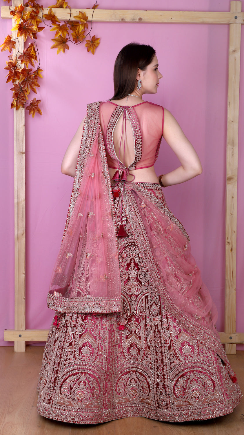 Onion Pink Velvet Lehenga