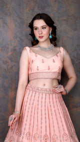 Peach Lehenga with darker peach scarf