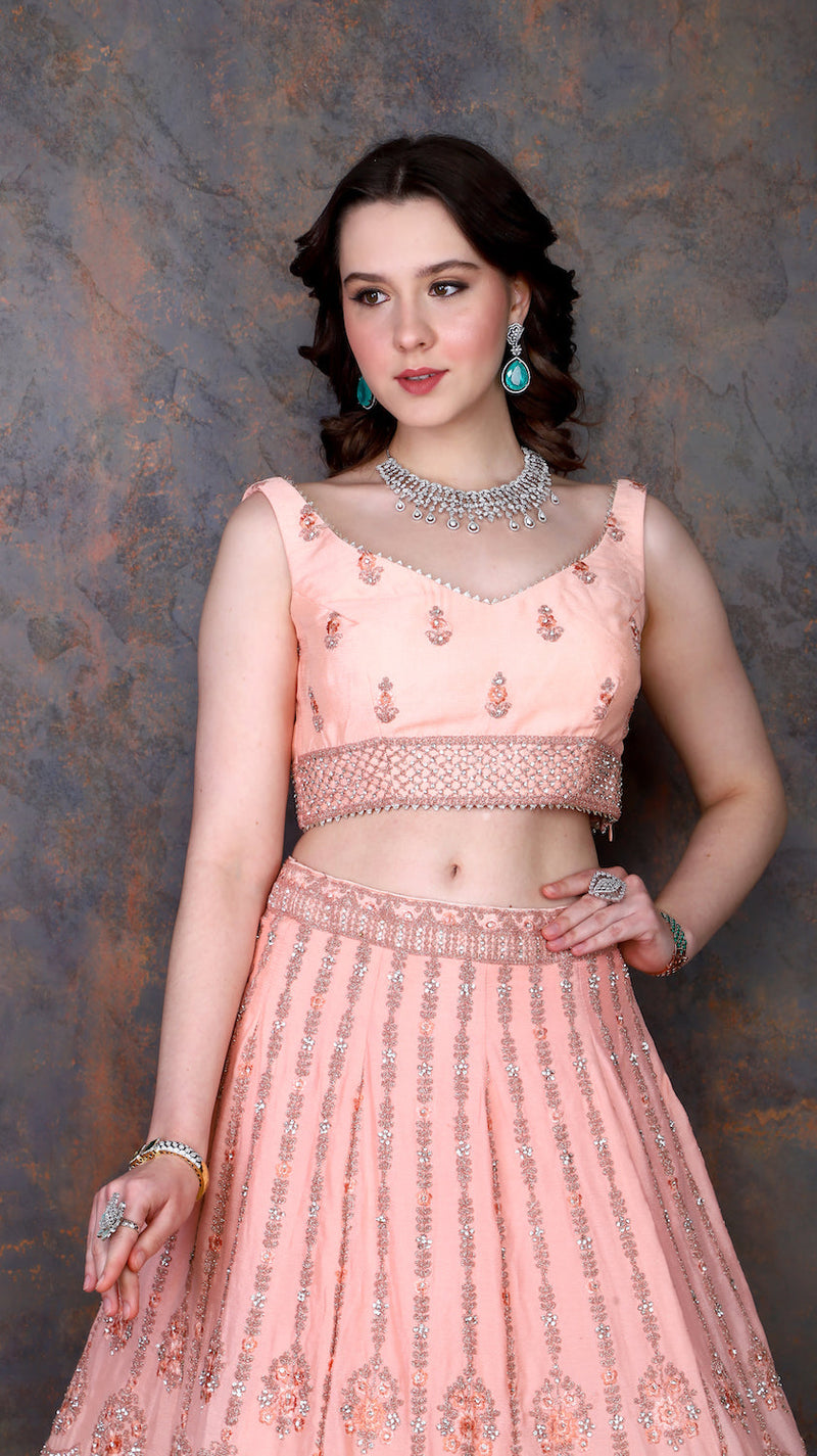 Peach Lehenga with darker peach scarf