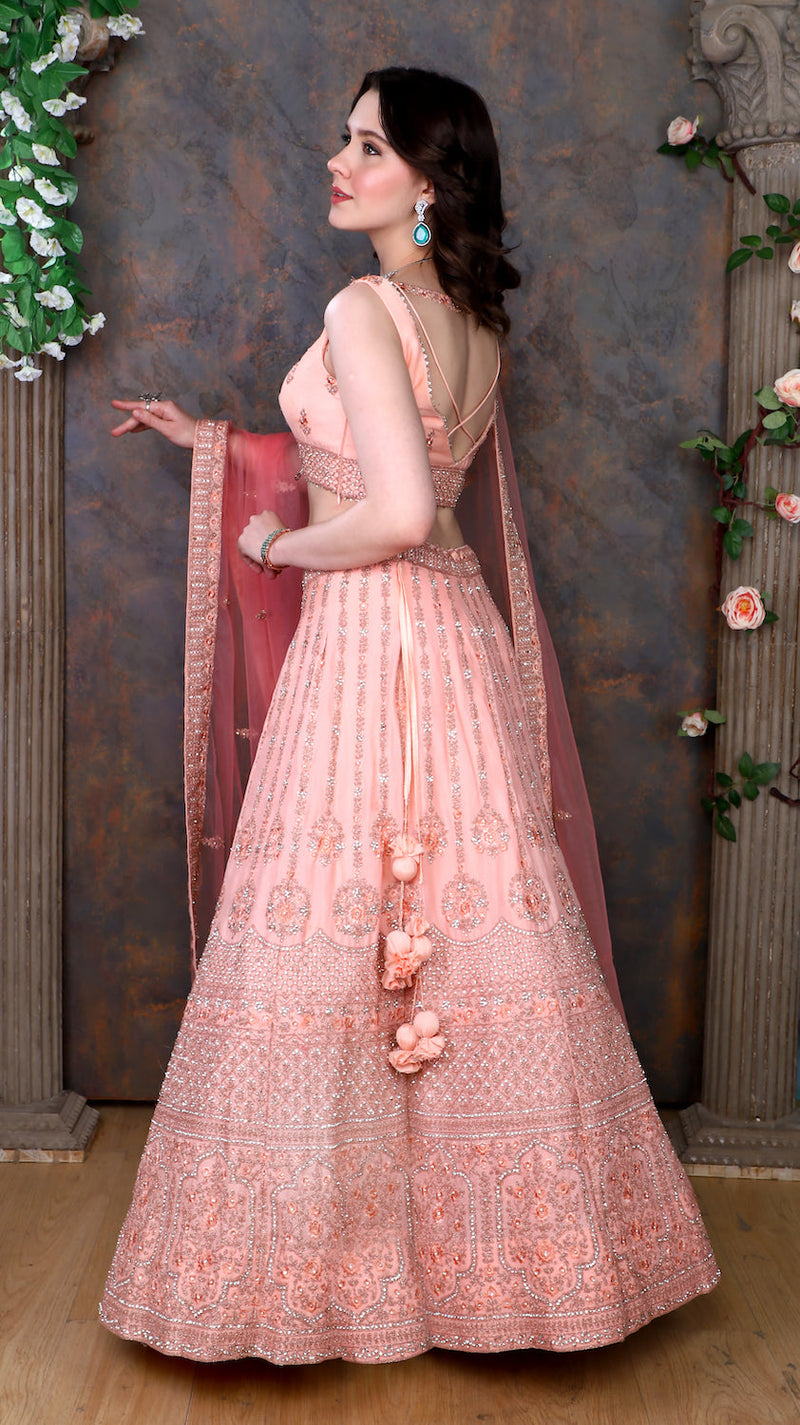 Peach Lehenga with darker peach scarf