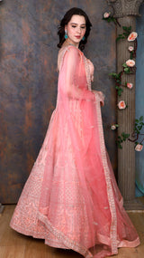 Peach Lehenga with darker peach scarf