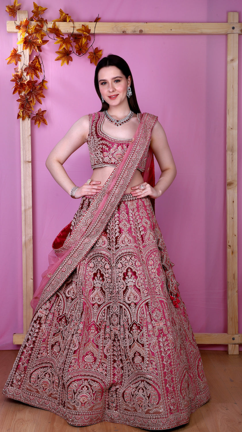 Onion Pink Velvet Lehenga