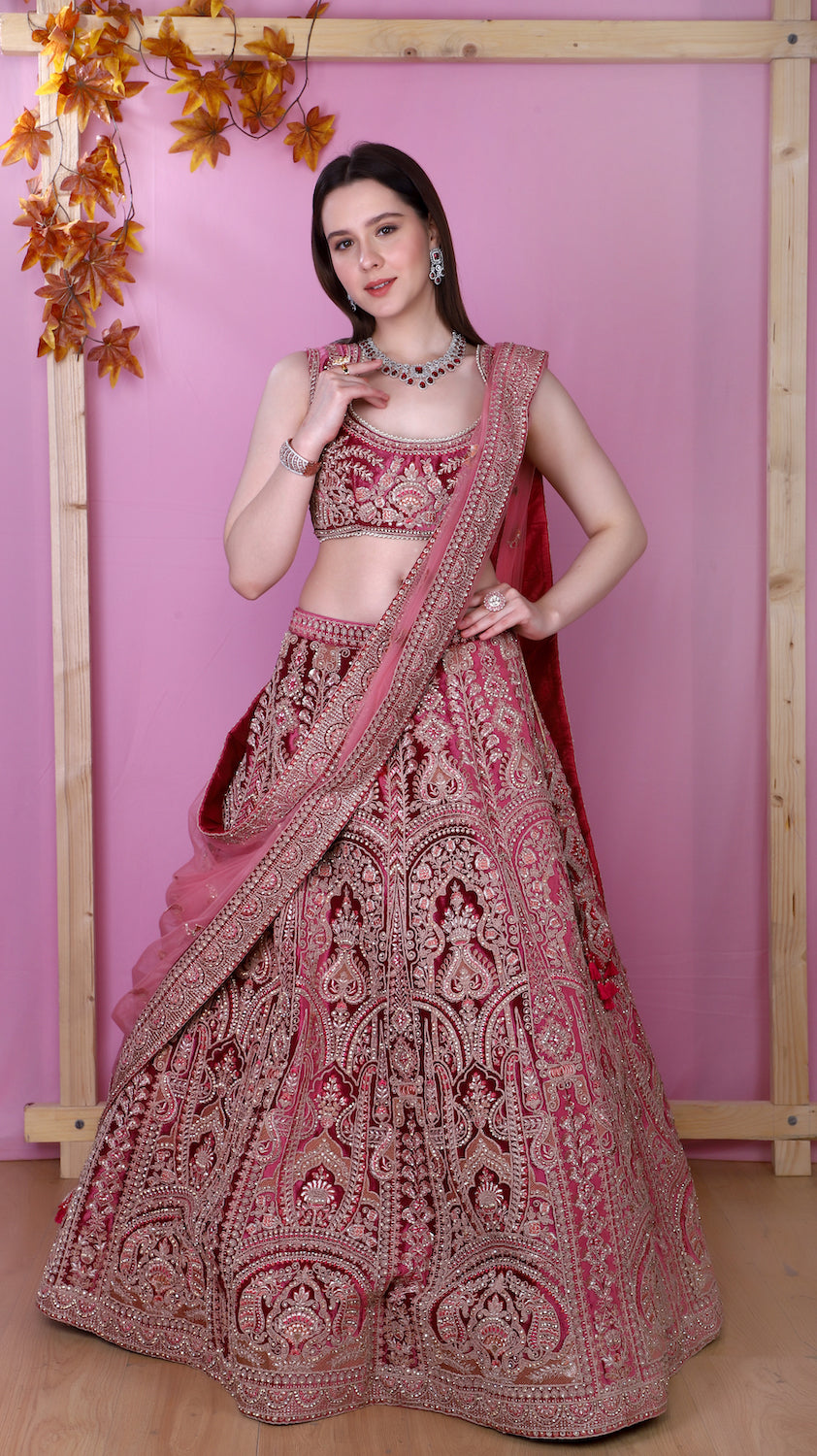 Onion Pink Velvet Lehenga