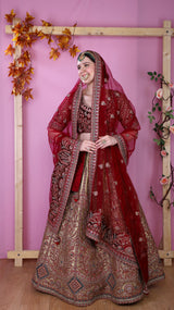 Golden Lehenga with red top and scarf