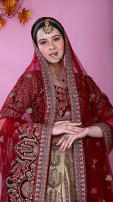 Golden Lehenga with red top and scarf
