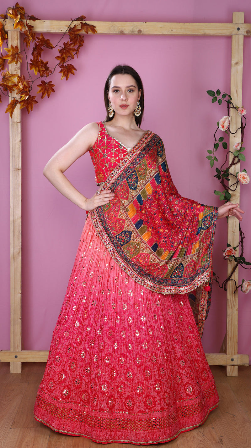 Ombre Peach to Pink Lehenga