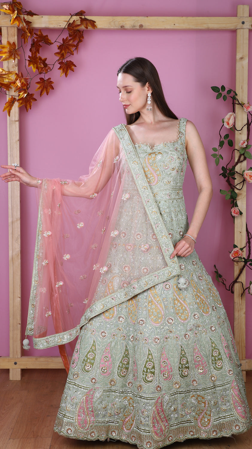 Pista Green Georgette Gown