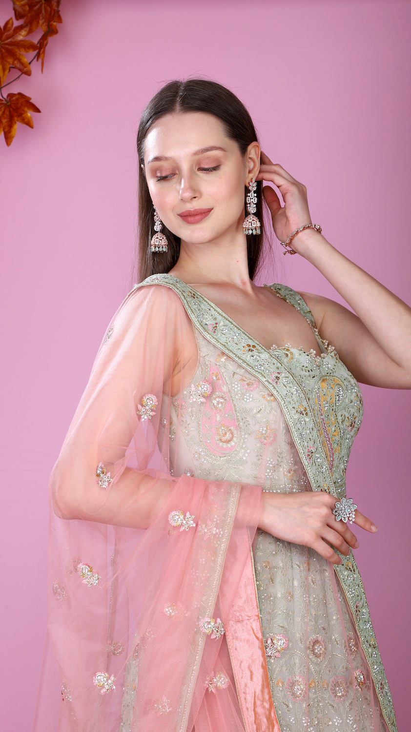 Pista Green Georgette Gown