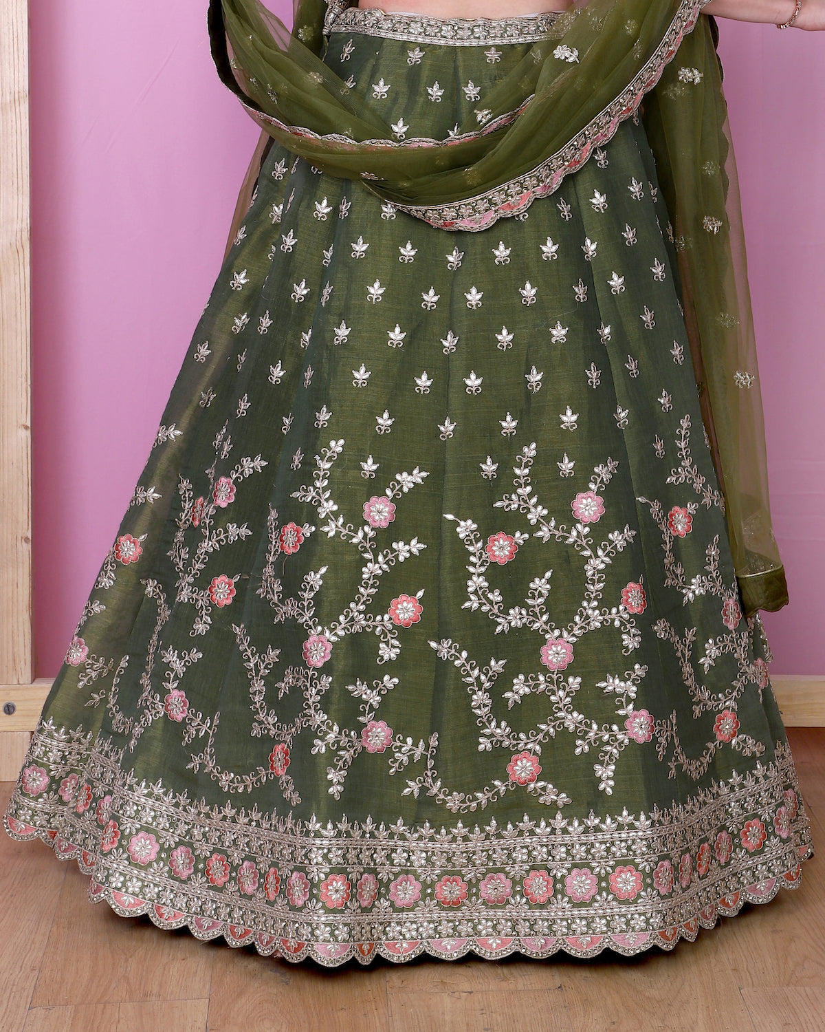 Tissue Silk Mehendi green Lehenga