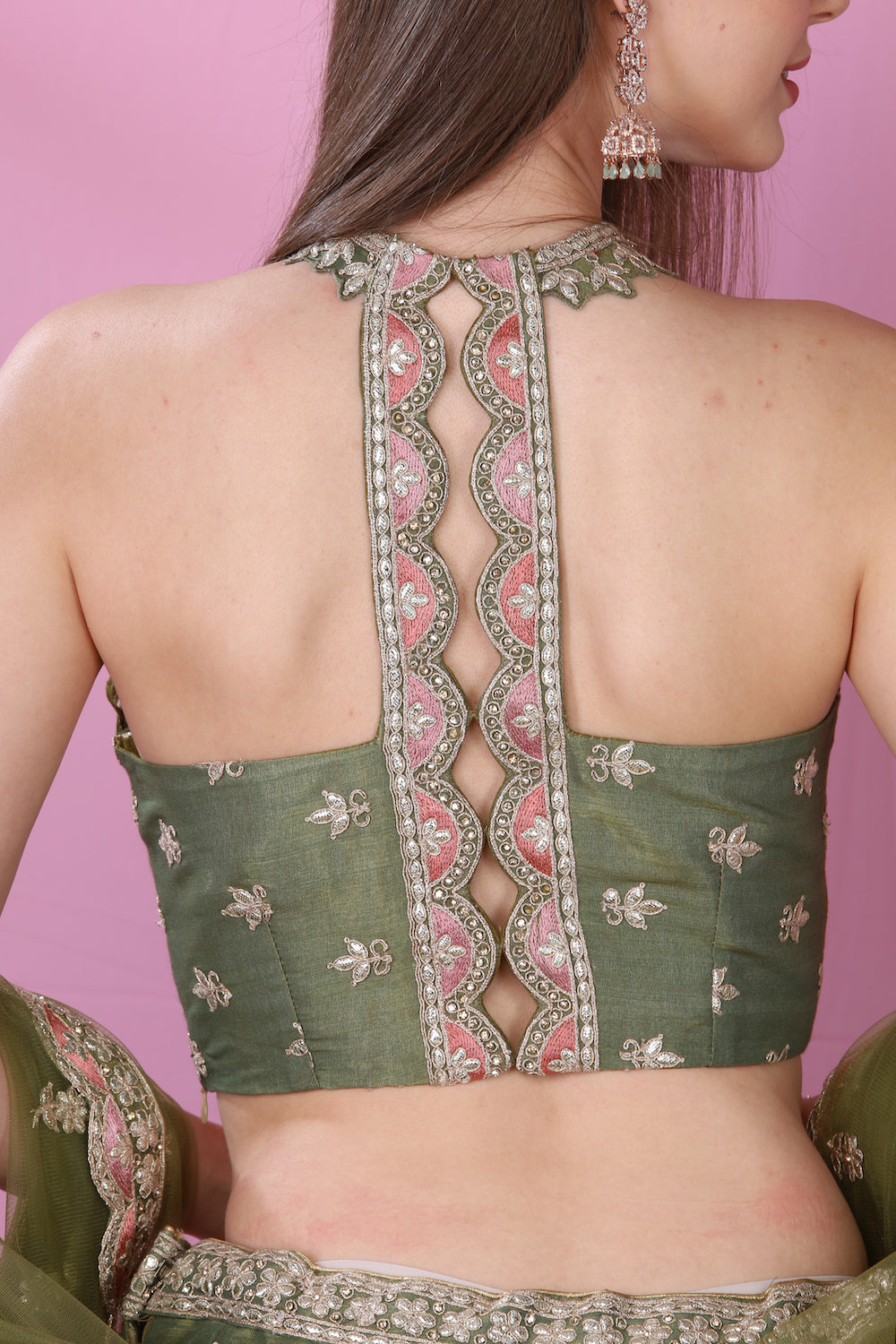 Tissue Silk Mehendi green Lehenga
